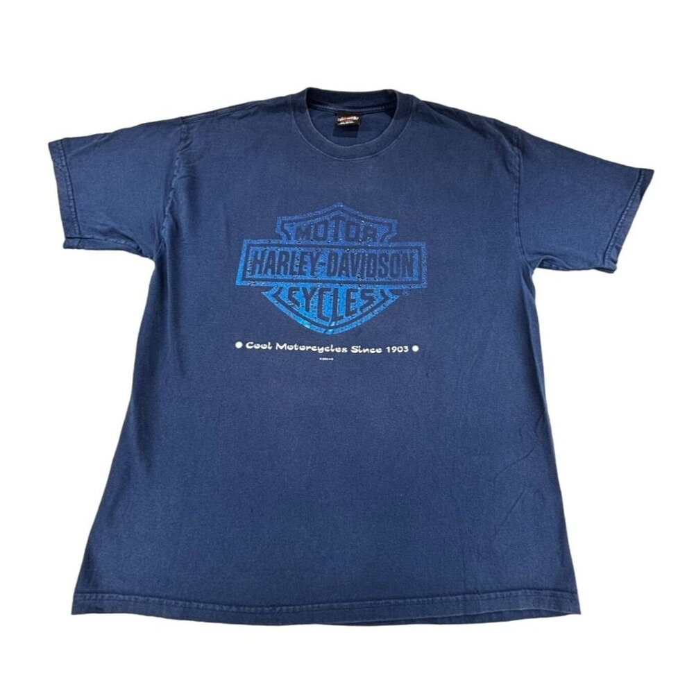 2003 Harley Davidson Las Vegas T-Shirt Blue Size L Bar Shield  Chrome USA